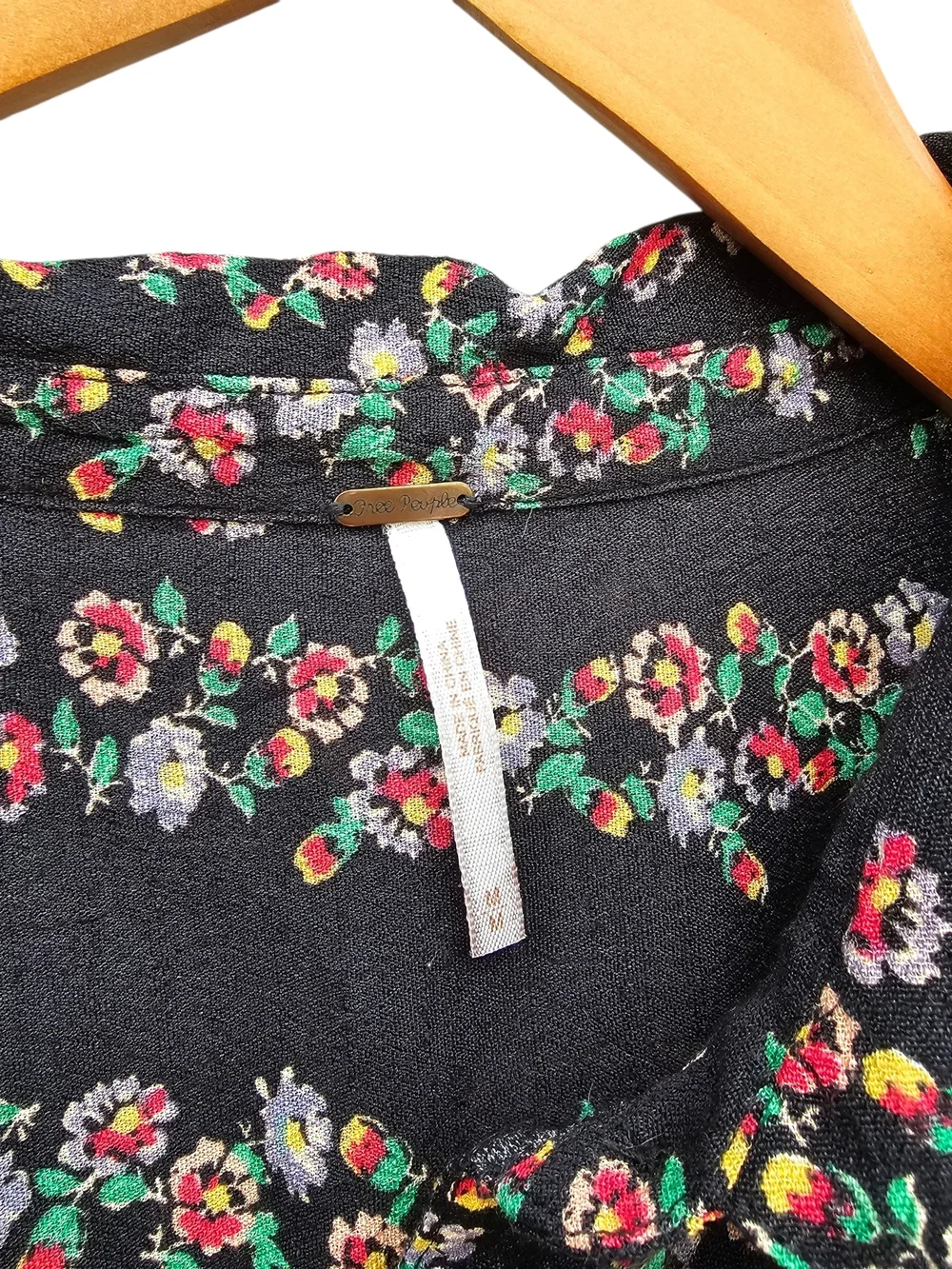 Free People Dark Romance Black Floral Stripe Shirt Dress Size M